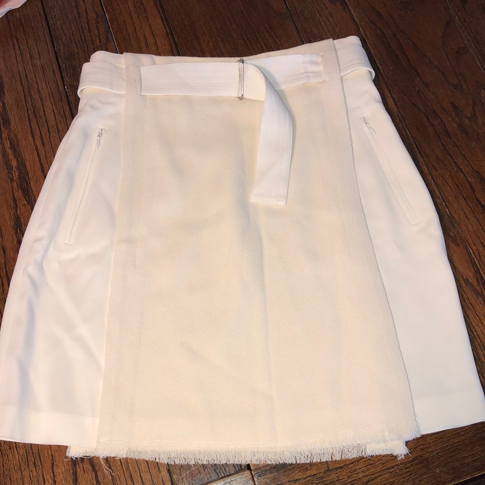 A.L.C belted tweed linen blend midi skirt cream sz 2